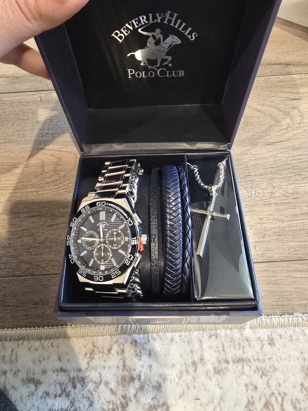 Beverly Hills Polo Club Navy & Silver Watch Gift Set